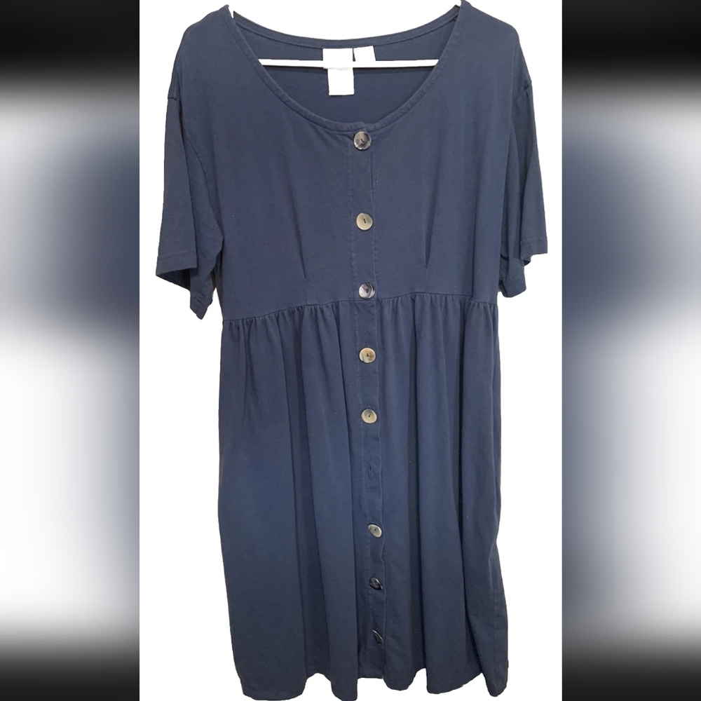Vintage 1980-90s Moda Intl Womens Blue Button Front Dress Medium Made In USA
